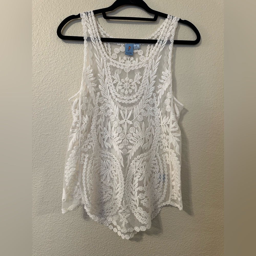 Elegant Floral Pink Melo Lace Tank Top